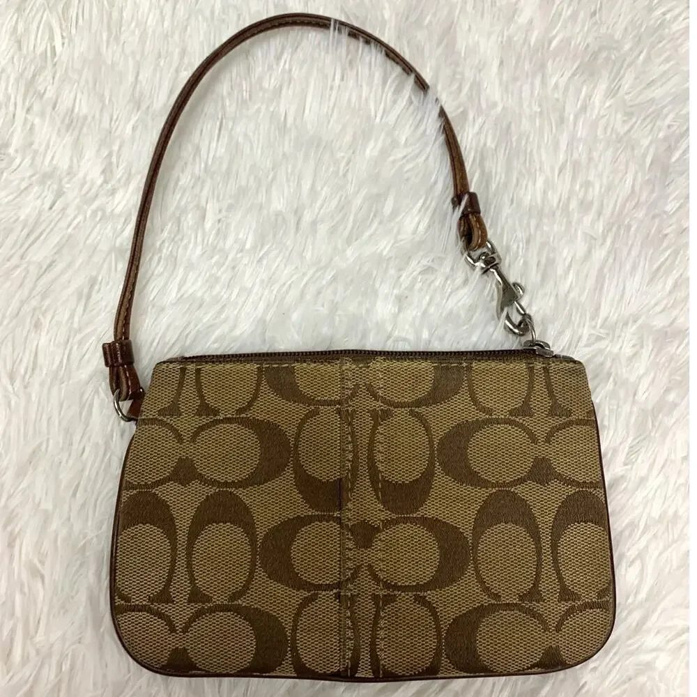 COACH Brown Signature Canvas Wristlet